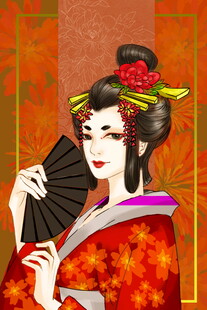 手持折扇的传统日本艺伎
