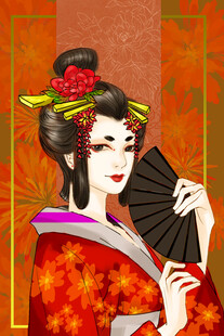 身着和服的优雅日本艺伎