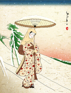 撑伞漫步的传统和服女子