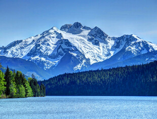 雪山下的宁静湖畔美景