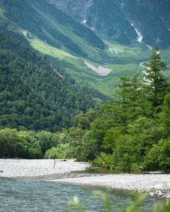 山间河畔绿意盎然美景