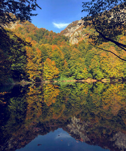 秋日山林湖景倒影