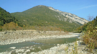 山间河流与葱郁山峦景色