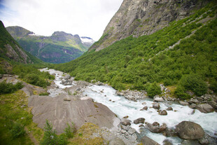 山间溪流穿林越谷之景