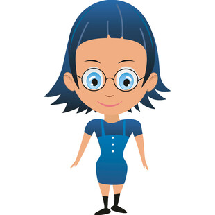 戴眼镜的蓝色衣服卡通女孩