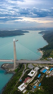 壮观桥梁与美丽湖景风光