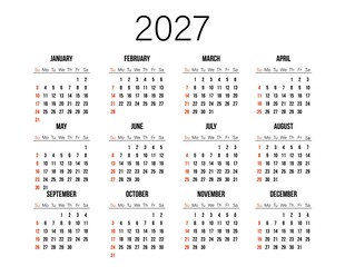 2027 年日历