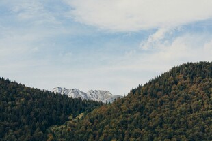 青山绿树间的蓝天美景