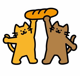 两只猫咪举着面包