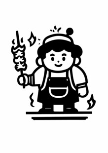 手持烤串的卡通摊主