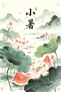 小暑时节荷塘西瓜图