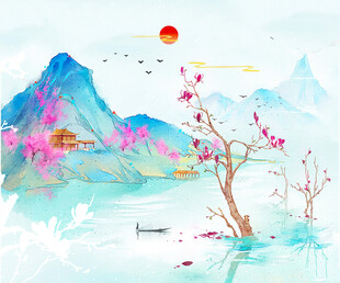 中国山水风景装饰古风画