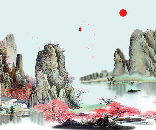 中国山水风景装饰古风画