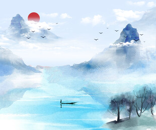 中国山水风景装饰古风画