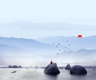 中国山水风景装饰古风画