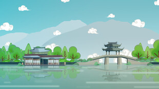 古风山水间的亭台楼阁