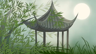 月下竹亭静谧中式景致
