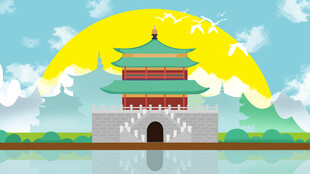 古风建筑映于美丽风景间
