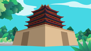 古风城楼绿树环绕之景