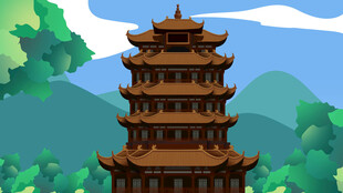 古风宝塔立于青山之间