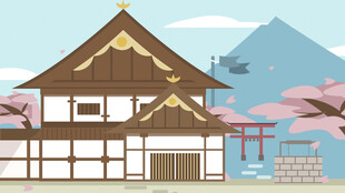 传统建筑与樱花景观