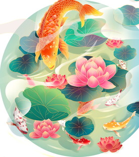 锦鲤戏荷图