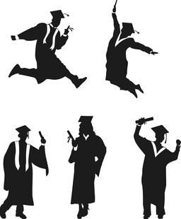 毕业季跳跃的学士剪影