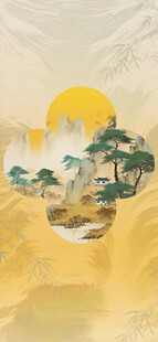 中式山水意境风景插画