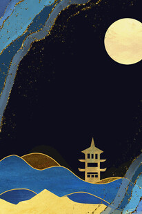 月夜下的中式塔楼景观
