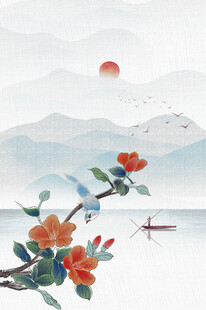 中式山水花鸟意境图