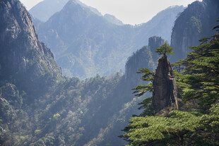奇峰屹立于葱郁山峦间