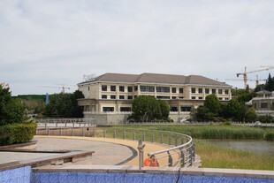 湖边的宏伟建筑景观