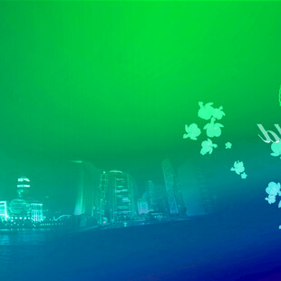 梦幻绿蓝城市夜景背景图