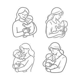 母亲抱婴儿插画图案