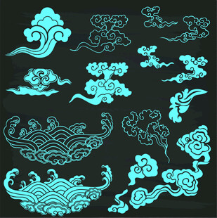 中式传统蓝色云纹图案素材