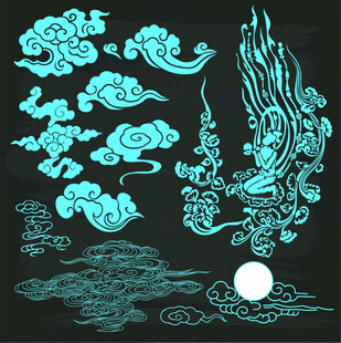 中式云纹凤凰月夜图案