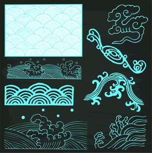 中式传统云纹海浪龙纹图案