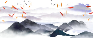 飞鸟翔于山水间意境图