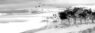 水墨海岸风景图