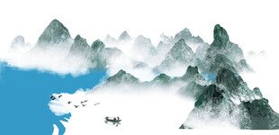 水墨山水间孤舟意境图