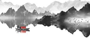 水墨山水间的孤舟景致