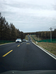 山间公路上行驶的汽车