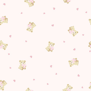 粉色小花小熊图案背景图
