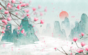 春日山水桃花美景图