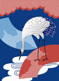 丹顶鹤立于山水间画面