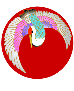 圆形红底上的绚丽飞鸟