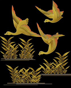 金色飞鸟与植物装饰图案