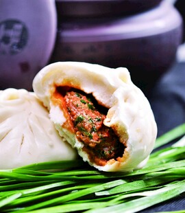 美味肉馅包子特写