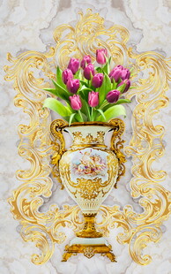 金色花瓶插粉花装饰画
