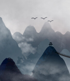云雾山间飞鸟图